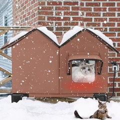 Heated Cat House for Outside Winter, Large Outdoor Large, Brown