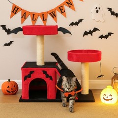 26in Indoor Gothic Cat Tree Cat Tower with Spacious Cat Condo Scratching Ladder
