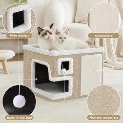 Cat Houses for Indoor Cats, Covered Cat Cave Bed with Scratch Pad and Fluffy …
