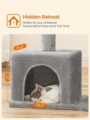Cat Tree Tower Condo Light Gray with Large Perch 2 Caves Scratching Post