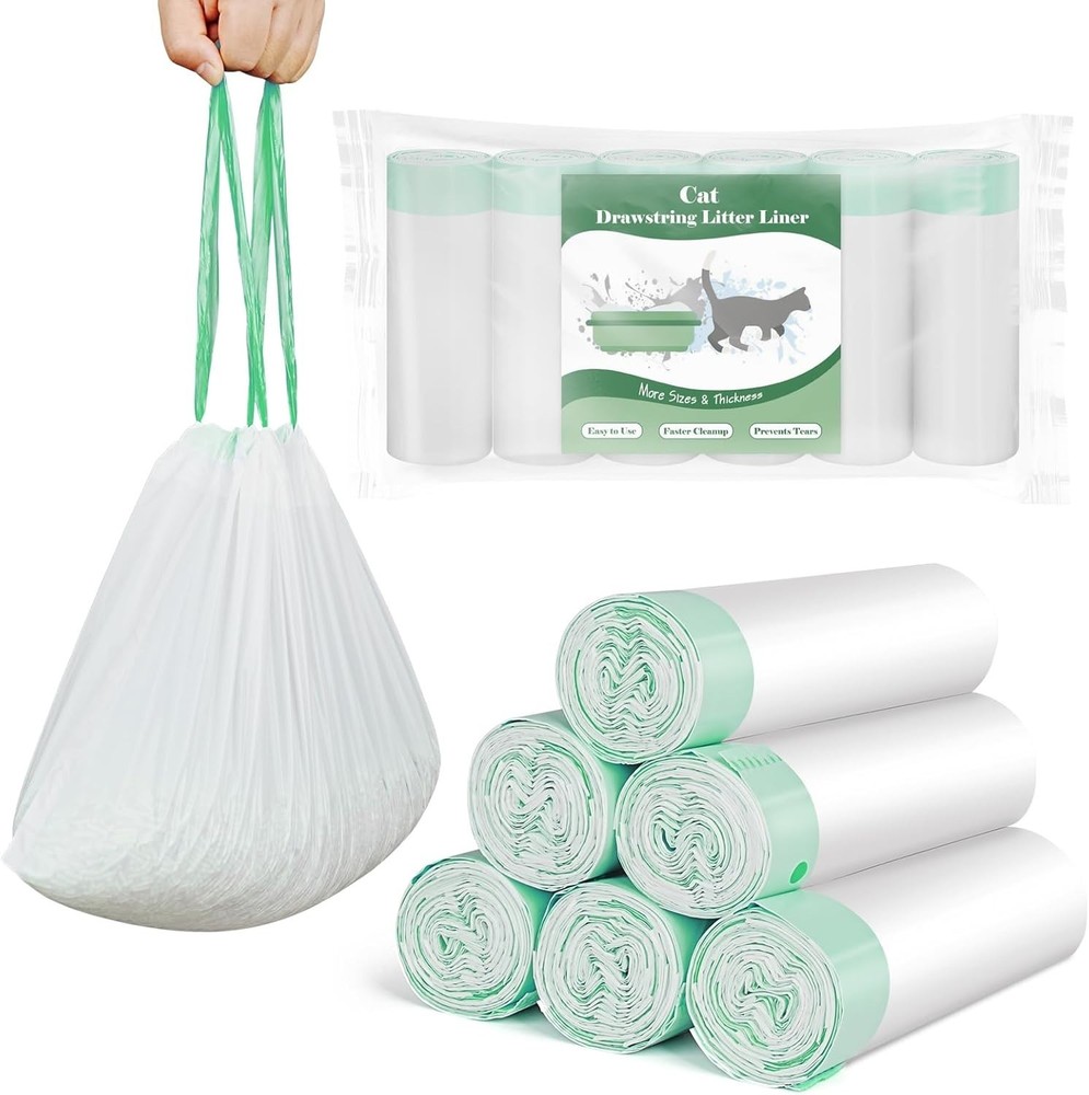 120 Count Cat Litter Box Liners for Drawstring Closure, Heavy Duty Leak-Proof…