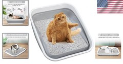 Large Grey Cat Litter Box for Easy Access – Perfect for Kittens & Seniors