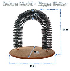 Cat Self Grooming Arch Toy Post w Mouse Toy, Bristle Brush Catnip Scratching Pad