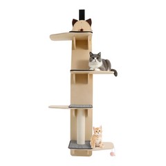 4-tier Door Hanging Cat Climber Cat Tree Tower Cat Head Pattern 150cm