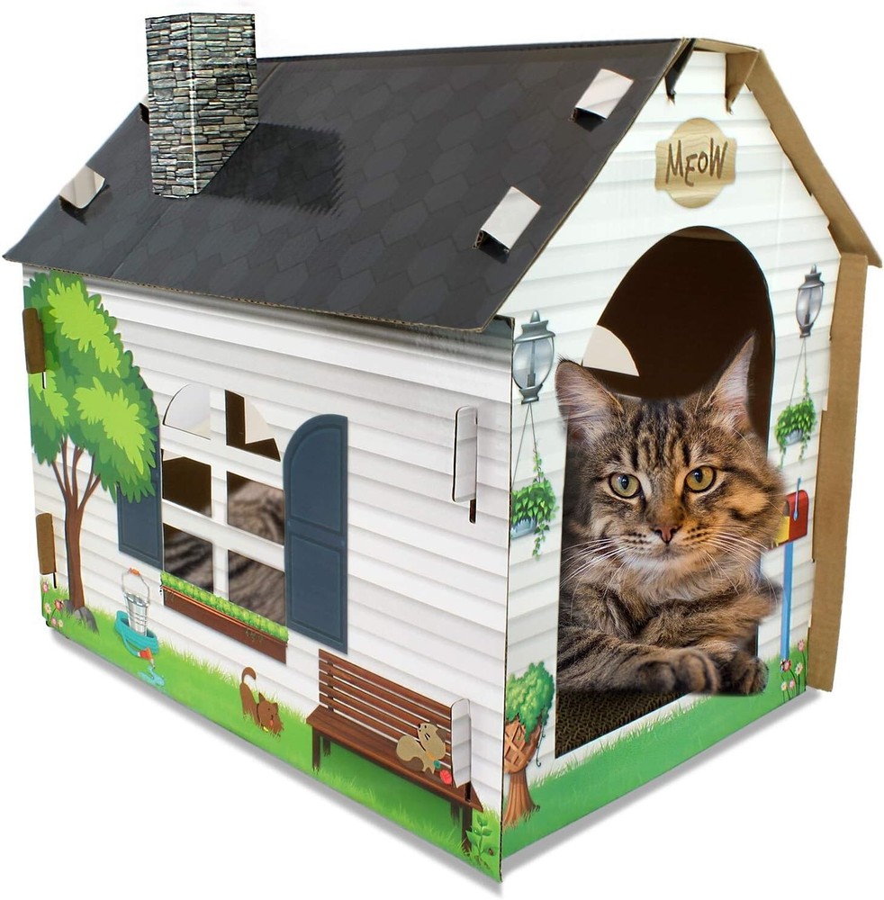Cat House with Scratcher & Catnip Included