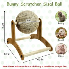 Fhiny Rabbit Scratch Toy, Natural Sisal Scratching Ball brown