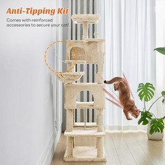 66 Inch Cat Tree Tower, Multi Level Cat Climbing Tower with Natural Sisal Scratc