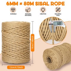 262FT/80M Cat Scratching Sisal Rope, 6mm 1/4inch Thick Natural Jute Rope for …