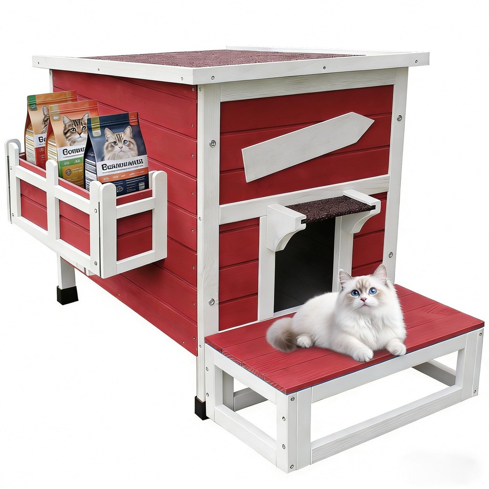 Outdoor Cat Shelter with Escape Door Rainproof Outside Kitty House