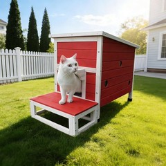 Outdoor Cat Shelter with Escape Door Rainproof Outside Kitty House