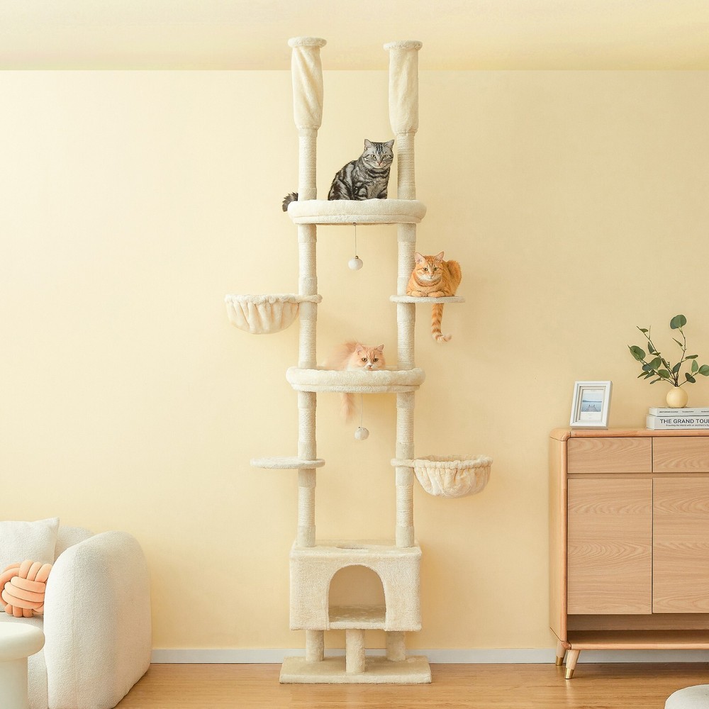 92.9″-102.4″ Adjustable Multi-level Cat Tree Tower Activity Center Playing Rest.