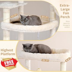 Heybly Tall Cat Tree 80-inch Beige Multi-Level Condo Perches Scratching Board