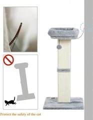 32in Cat Scratching Post Sisal With Plush Perch Bed For Indoor Cats Light Grey