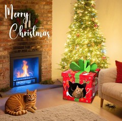 Cardboard Christmas Cat House, Cat Scratcher House with Reversible Scratching…