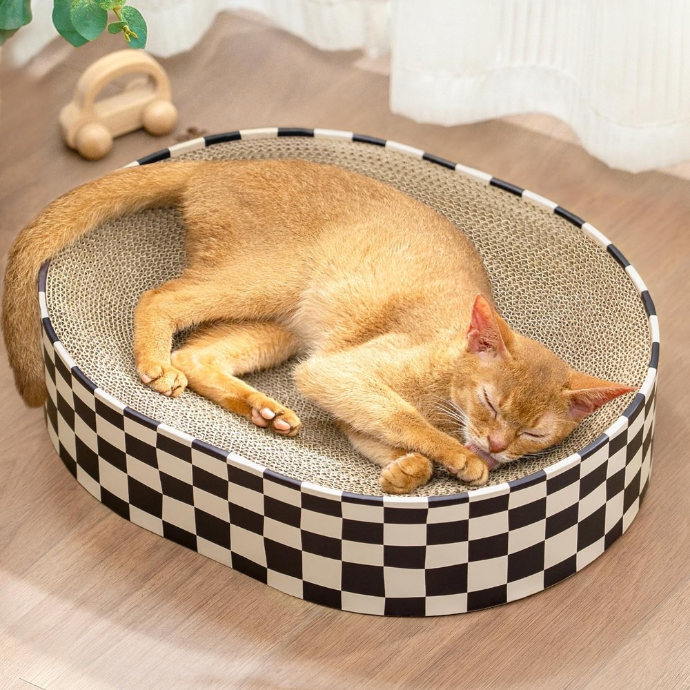 Cat Scratcher Cardboard,2 in 1 Oval Cat Scratch Pad Bowl for Indoor Kitty Gri…