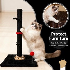 Purrzone Gothic 27” Scratching Post, Cat Scratcher Indoor, Wooden Ball Black