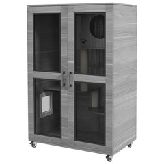 Cat Cage with Cat Tree, Kitty House W/ Scratching Posts Condo Wheels Flap Door