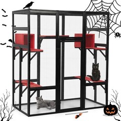 Coziwow Extra Large Catio Outdoor Cat Enclosure with Perches and Condos, Gothic