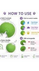 Smart Interactive Cat Toy Ball USB Rechargeable 3 Modes Rope Tail Gray Green