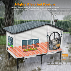 Weatherproof Heated Cat House for Outdoor Cats, Insulated Heating Cat House with
