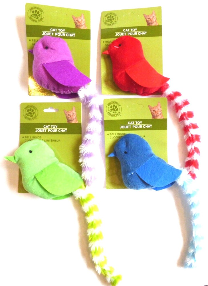 GKC Plush Furry Bird Cat Toy w Bell 12″ Green Red Blue Purple ~ Choice