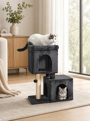PAWZ Road Cat Tree for Indoor Cats, 31″ Tall Cat Tower with Dual Condo Top Perch