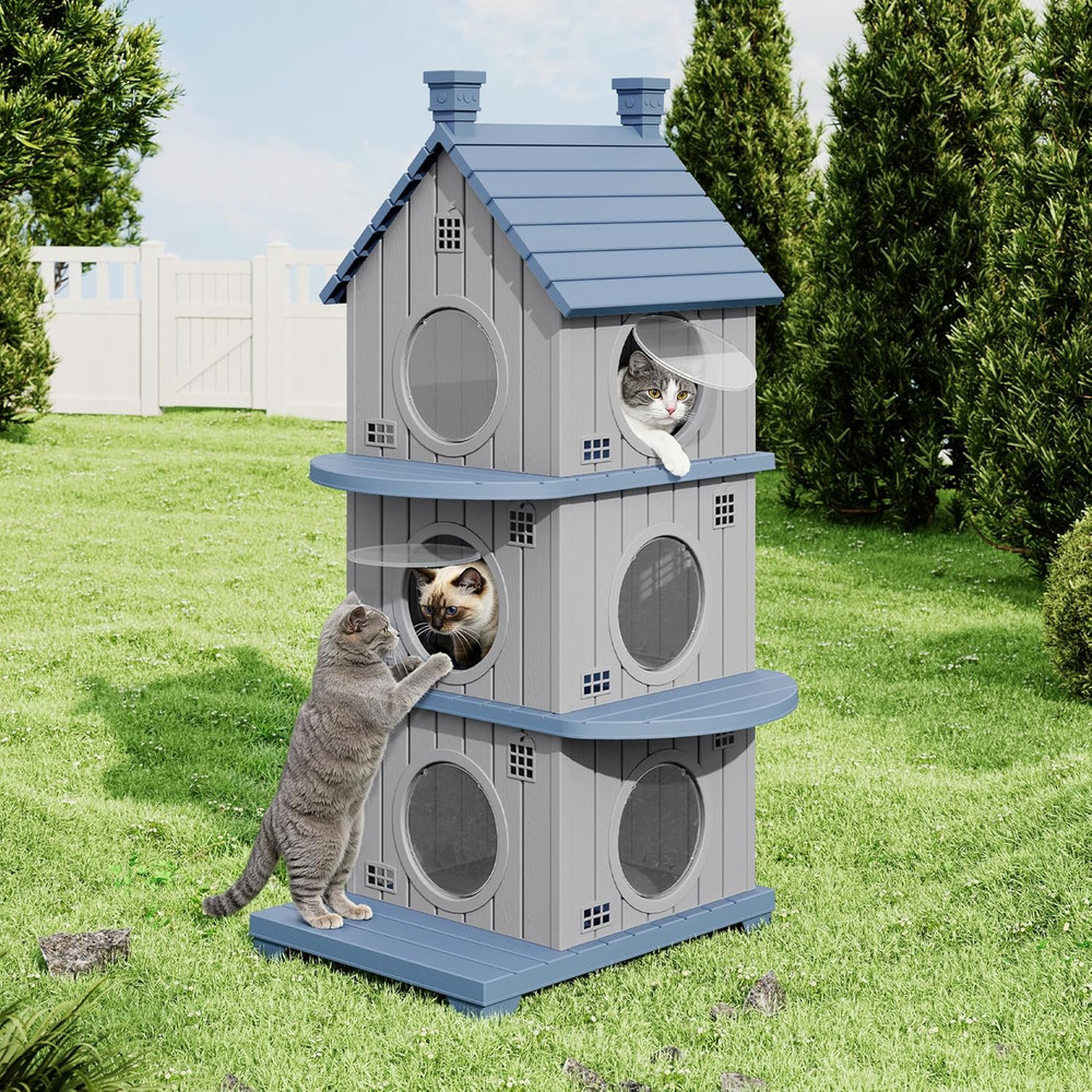 Outdoor Cat House Weatherproof, Durable Resin Cat Houses for Outdoor Indoor Cats