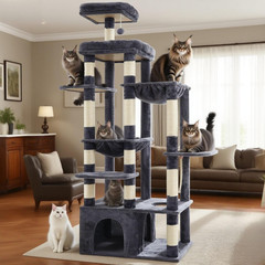 Cat Tree, 71-Inch Tall Cat Tower for Large Maine Coon Cats with Extra-Large Base