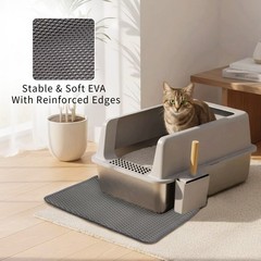 XL Stainless Steel Cat Litter Box Extra Large Litter Pan High Side w/ Scoop Mat