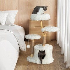 COZIWOW Modern Cat Tree Tower for Large Cats Real Branch Luxury Cat Condo Wood