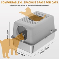 Enclosed Stainless Steel Litter Box, XXL Top Entry Litter Box for Big Cats, 1204