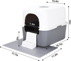 Grey Enclosed Cat Litter Box with Lid for Cats Under 8 lbs, Includes Sand Pedal
