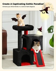 PAWZ Road Gothic Cat Tree, 30 Inches Black Cat Tower with Dual Condos for Indoor