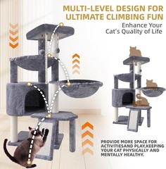 Durable Grey Three-Level Cat Tree with Hammocks – Perfect for Small Breeds