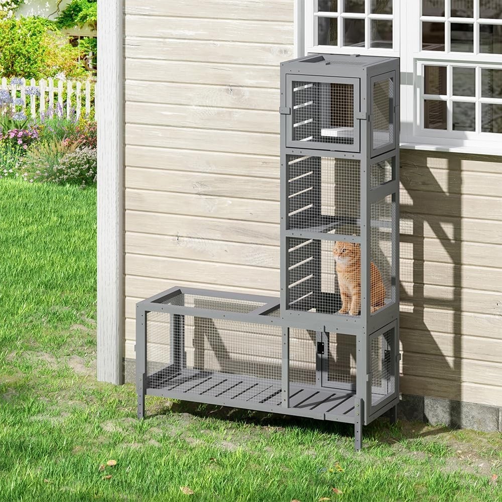 Wooden Cat Play Tunnel with Platforms – Configurable Window Catio