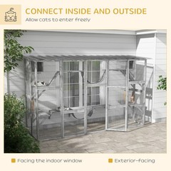 Catio Playground Outdoor Cat Enclosure Wooden w/ Roof Gray