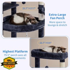 Heybly Tall Cat Tree for Large Cat, 80-inch Multi-Level Cat Tower for Indoor …