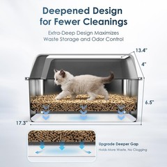 Stainless Steel Litter Box with Lid, Sifting for Small, Light Grey