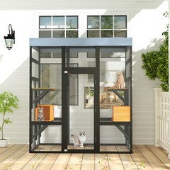 Outdoor Catio Cat Enclosure with 5 Platforms & 2 Napping House Large Cat House