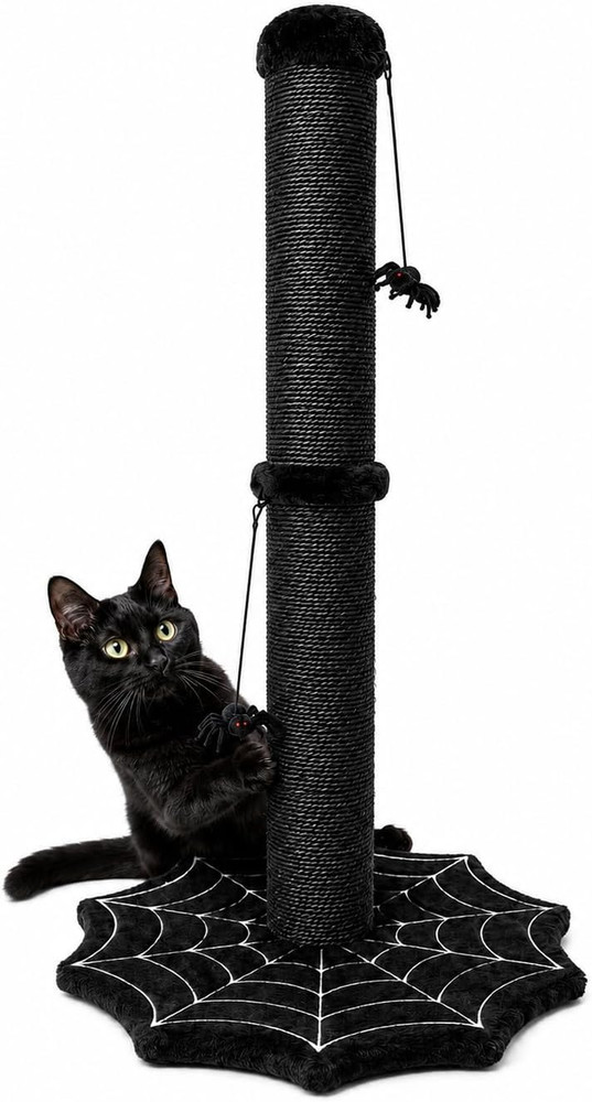 Gothic Cat Scratching Post with Spider Dangling Toys for Indoor Cats, Halloween