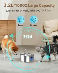 Stainless Steel Cat Water Fountain 3.2L Pet Drinking Fountain Dispenser for Cats