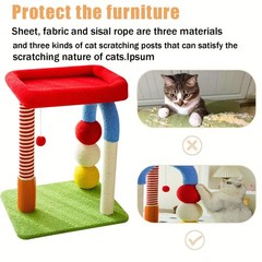 2-in-1 U-Shaped Cat Tree Tower with Scratching Post, Sisal Toy Ball, and Perch