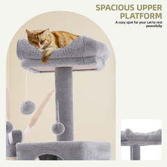 Uforic 44″ Cat Tree Tower, with Scratch Posts, Condo, Hammock, Toys, Light Gray