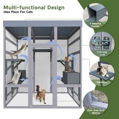 Large Cat Catio Outdoor Cat House Play & Run Enclosure Wooden Cage with Platform