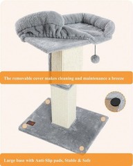 32in Cat Scratching Post Sisal With Plush Perch Bed For Indoor Cats Light Grey
