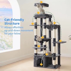 Cat Tree, 71-Inch Tall Cat Tower for Large Maine Coon Cats with Extra-Large Base