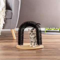 Cat Self-Groomer – Bristle Ring Brush Cat Arch with Carpeted Base, Back Scratche
