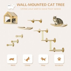 PawHut Unique Cat Tree Made From Shelves 10 Levels More Height Wall-Mounted