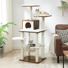 Cat Tree, 56.3-Inch Modern Cat Tower, Multi-Level Plush Condo with Scratching Po