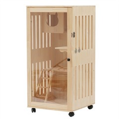 Wooden Large Indoor Cat Enclosure Catio Cage with Ramp and Covered Cat House Kit